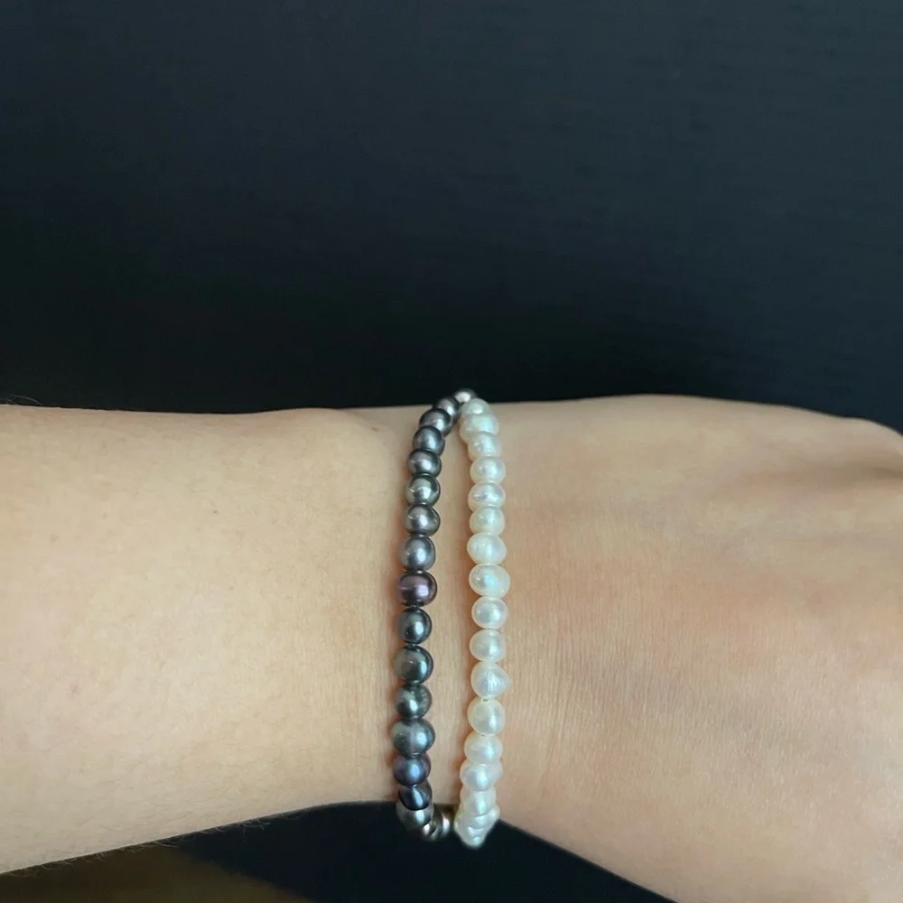 Sterling Silver Authentic Pearl Two Row Adjustable Bracelet